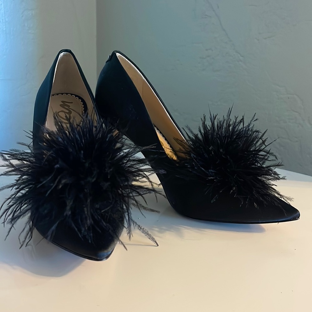Sam Edelman Black Heels with Feathers